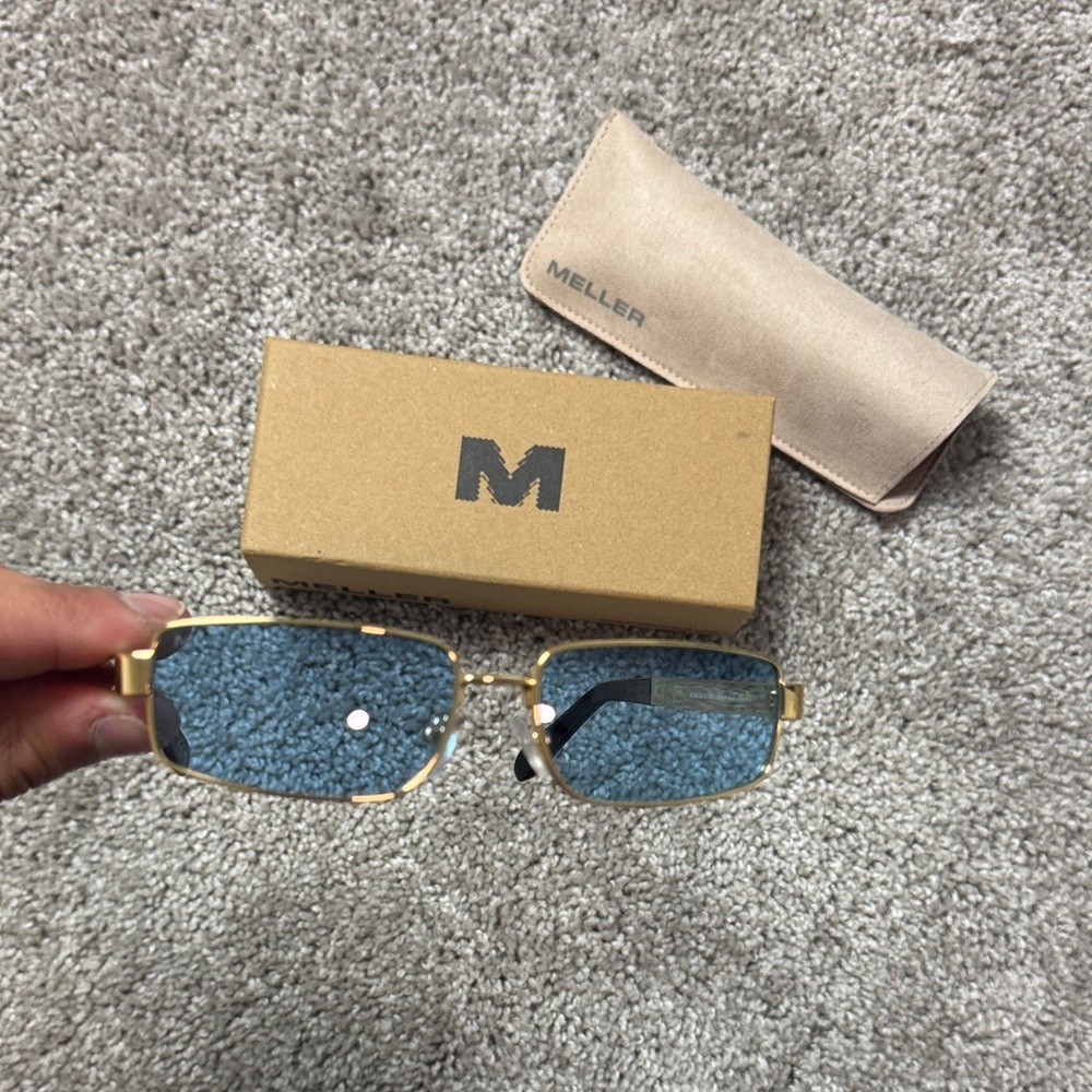Gold Frame Sunglasses with Blue Lenses